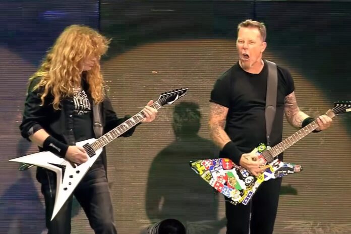 1-24-26 AN, Dave Mustaine, James Hetfield, Metallica, Live, YT Screenshot, Cropped 3x2