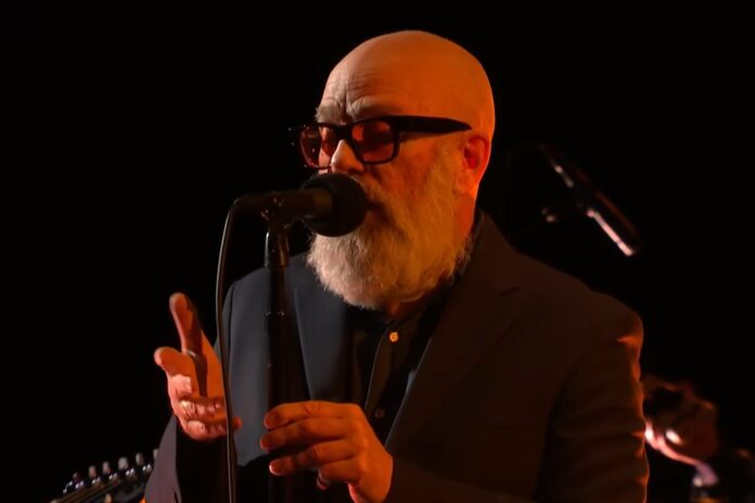 Michael Stipe, Live, Colbert, 4-23-26, YT Screenshot 2, Cropped 3x2